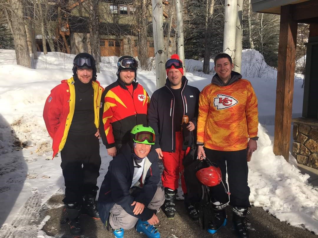 Kelly and his friends on a ski trip together